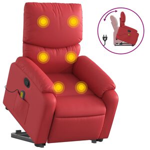 vidaXL Zdv&iacute;hacie mas&aacute;žne skl&aacute;pacie kreslo červen&eacute; umel&aacute; koža