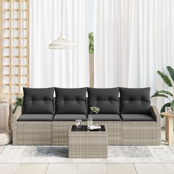 vidaXL Sada pohoviek s vank&uacute;&scaron;om s vank&uacute;&scaron;om 5 pcs Svetlosiv&aacute; polyratan