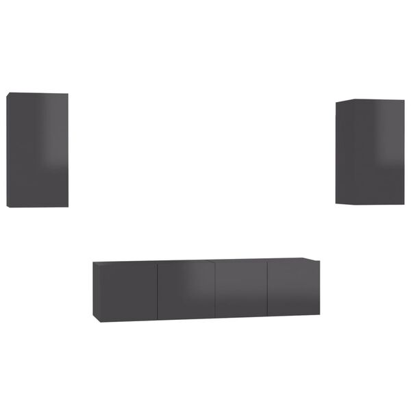 vidaXL 4-dielna s&uacute;prava TV skriniek leskl&aacute; siv&aacute; drevotrieska