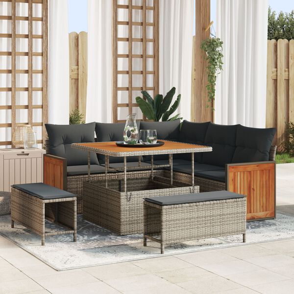 vidaXL S&uacute;prava z&aacute;hradn&yacute;ch pohoviek s vank&uacute;&scaron;om 8 pcs Siv&aacute;