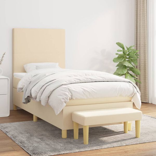 vidaXL Posteľn&yacute; r&aacute;m boxspring s matracom kr&eacute;mov&yacute; 90x190 cm l&aacute;tka