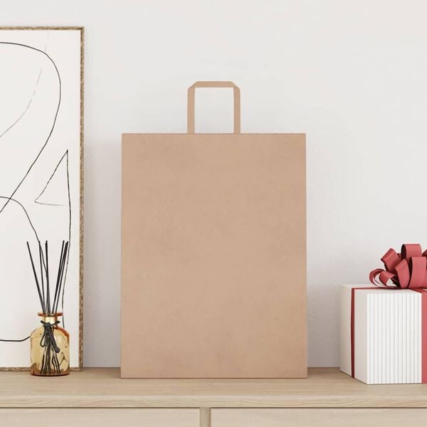 vidaXL Papierov&eacute; ta&scaron;ky 250 ks s r&uacute;čkami, hned&aacute;, 32x12x42 cm