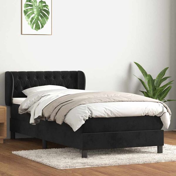 vidaXL Posteľn&yacute; r&aacute;m boxspring s matracom čierny 90x210 cm zamat