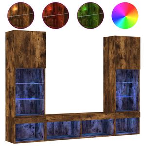 vidaXL 5-dielne TV n&aacute;stenn&eacute; skrinky s LED dymov&yacute; dub kompozitn&eacute; drevo