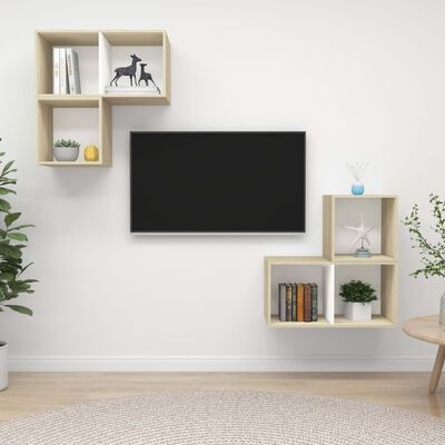 vidaXL 4-dielna súprava TV skriniek biela a dub sonoma drevotrieska