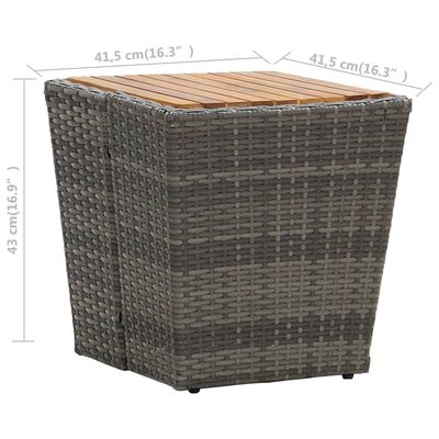 vidaXL Čajový stolík, sivý 41,5x41,5x43 cm, polyratan, akáciový masív