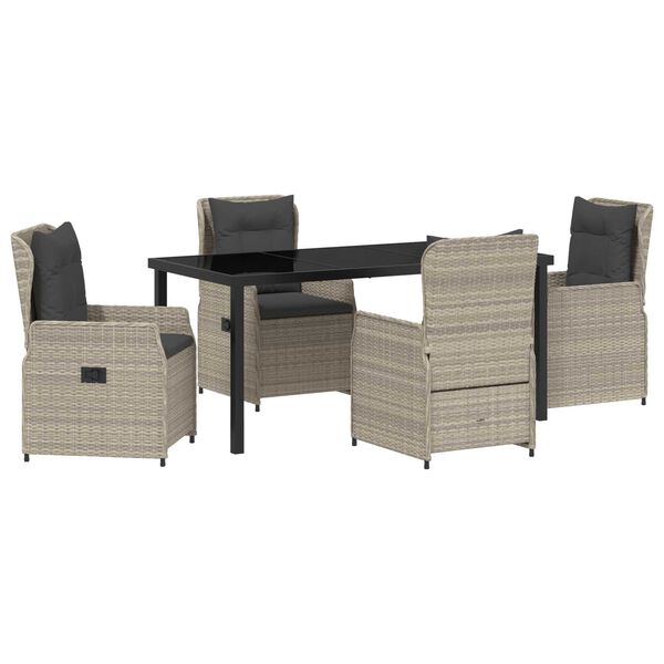 vidaXL Z&aacute;hradn&yacute; jed&aacute;lensk&yacute; set 5 pcs Svetlosiv&aacute; polyratan