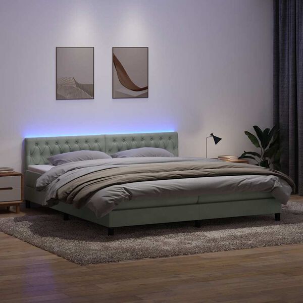 vidaXL Box Spring Posteľ s matracom a LED Svetlosiv&aacute; 180x220 cm Zamat