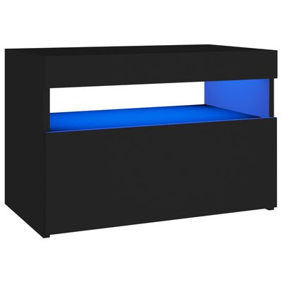 vidaXL Nočný stolík a LED svetlá čierny 60x35x40 cm spracované drevo