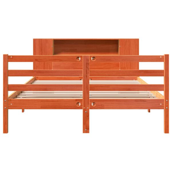 vidaXL Posteľ s knižnicou bez matraca vosková 135x190cm borovica