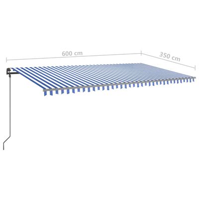 vidaXL Ručne zaťahovacia markíza so stĺpikmi 6x3,5 m modro-biela