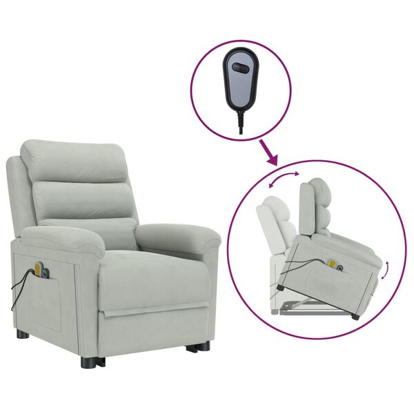 vidaXL Zdvíhacie masážne kreslo bledosivé zamat