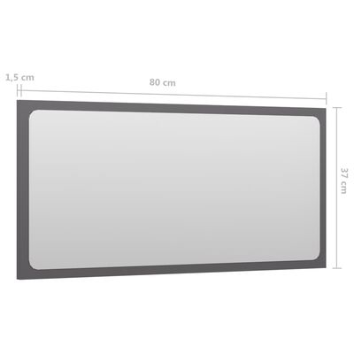 vidaXL Kúpeľňové zrkadlo, lesklé sivé 80x1,5x37 cm, kompozitné drevo