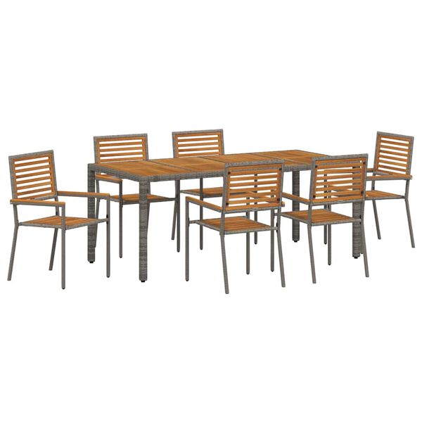 vidaXL Z&aacute;hradn&yacute; jed&aacute;lensk&yacute; set 7 pcs Siv&aacute; 190 x 90 x 75 cm polyratan
