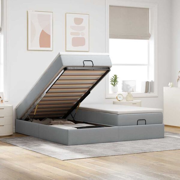 vidaXL Osmansk&yacute; r&aacute;m postele s matracmi svetlosiv&aacute; 160x200 cm l&aacute;tka