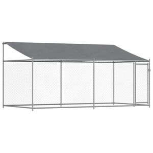 vidaXL Klietka pre psa so strechou a dverami siv&aacute; 4x2x2 m pozink. oceľ