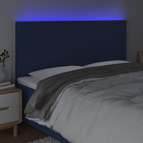 vidaXL Čelo postele s LED modr&eacute; 180x5x118/128 cm l&aacute;tka