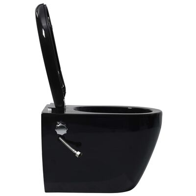 vidaXL Závesné bezrámové WC so skrytou nádržkou čierne keramika