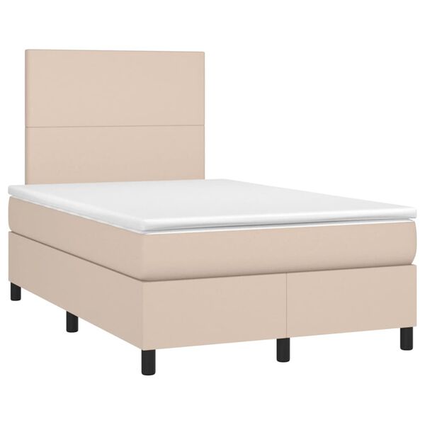 vidaXL Boxspring posteľ+matrac a LED, kapučínová 120x190cm, umelá koža