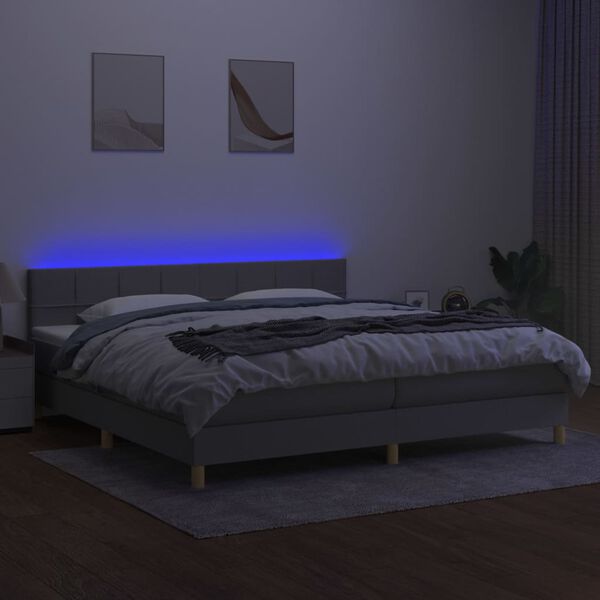 vidaXL Posteľ boxsping s matracom a LED bledosiv&aacute; 200x200 cm l&aacute;tka