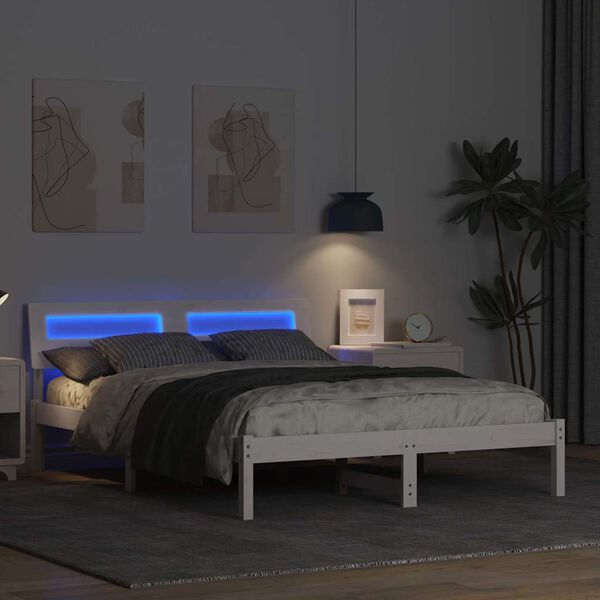 vidaXL R&aacute;m postele Biela 135 x 190 cm Mas&iacute;vne borovicov&eacute; drevo