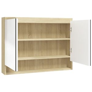 vidaXL K&uacute;peľňov&aacute; zrkadlov&aacute; skrinka 80x15x60 cm MDF biela a dubov&aacute;