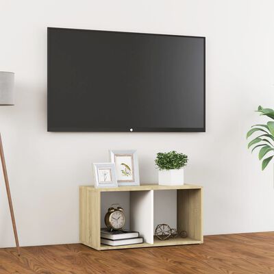 vidaXL TV skrinka, biela a dub sonoma 72x35x36,5 cm, kompozitné drevo