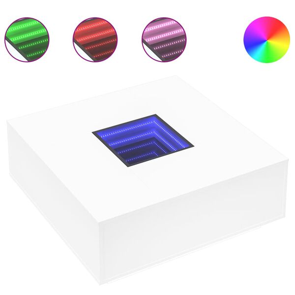 vidaXL Konferenčný stolík s nekonečnými LED biely 100x100x40 cm