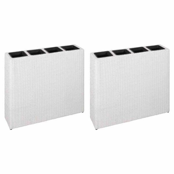 vidaXL Vyvýšený záhradný záhon so 4 nádobami 2 ks, polyratan, biely