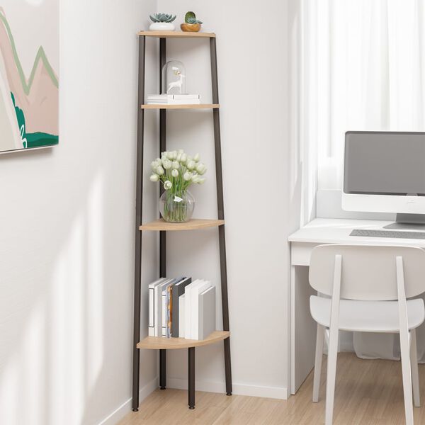 vidaXL 4-poschodová rohová polica svetlohnedá a čierna 45,5x31,5x150 cm