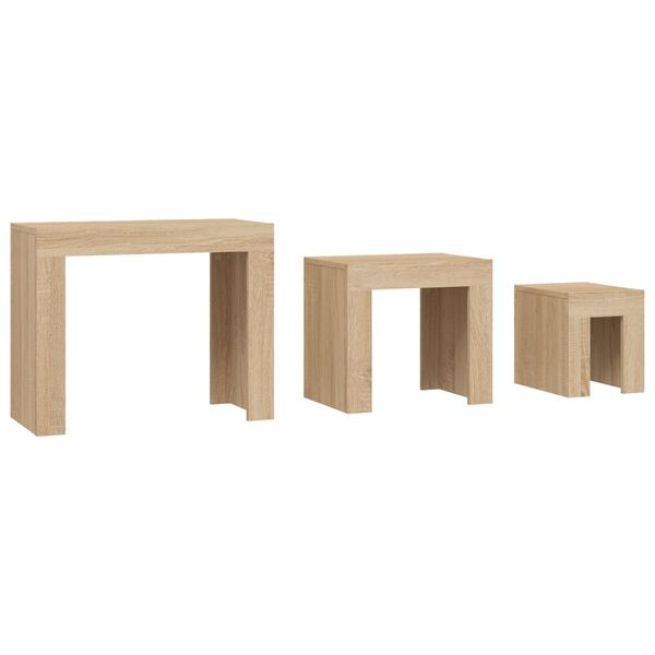 vidaXL Zasúvacie konferenčné stolíky 3 ks dub sonoma drevotrieska