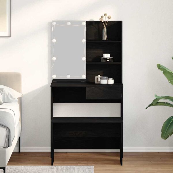 vidaXL S&uacute;prava LED toaletn&eacute;ho stol&iacute;ka so z&aacute;suvkou 2 pcs Čierny dub