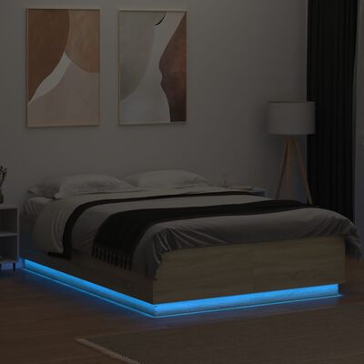 vidaXL Posteľný rám s LED svetlami sonoma 150x200 cm kompozitné drevo