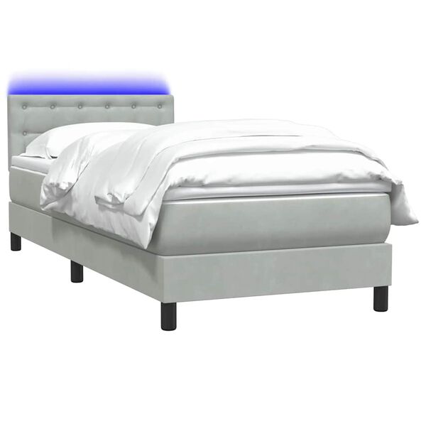 vidaXL Posteľn&yacute; r&aacute;m boxspring s matracom a LED Svetlosiv&aacute; 80x210 cm zamat