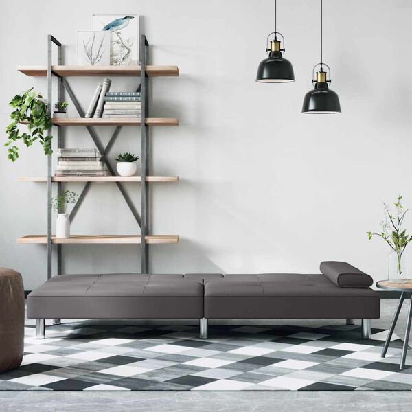 vidaXL Rozkladacia pohovka s držiakmi pohárov sivá umelá koža