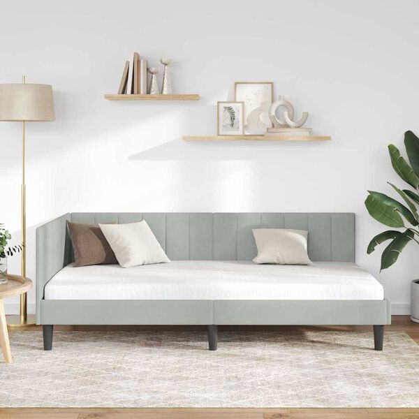 vidaXL Rohový rám postele Svetlosivá 90 cm x 190 cm Zamat