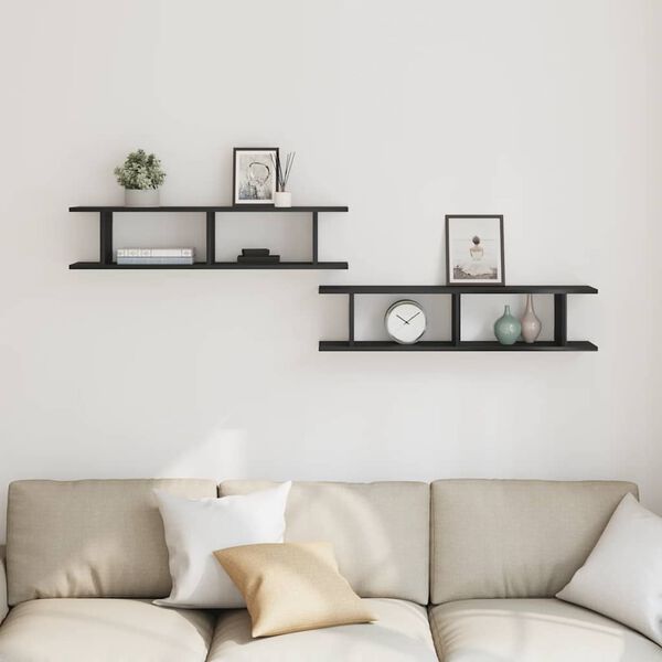 vidaXL N&aacute;stenn&eacute; police 2 ks, dub čierny 90x18x20 cm, kompozitn&eacute; drevo