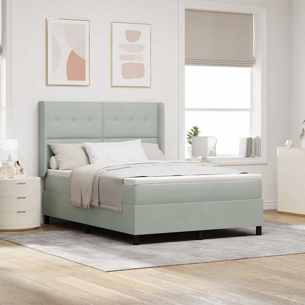 vidaXL Posteľ s pružinov&yacute;m r&aacute;mom s LED Svetlosiv&aacute; 160 x 200 cm Zamat