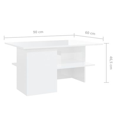 vidaXL Konferenčný stolík lesklý biely 90x60x46,5 cm drevotrieska