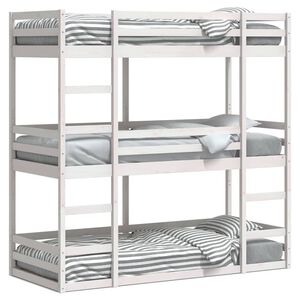 vidaXL Trojit&aacute; poschodov&aacute; posteľ biela 75x190 cm borovicov&yacute; mas&iacute;v