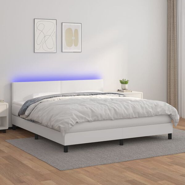 vidaXL Boxspring posteľ s matracom a LED biela 160x200 cm umel&aacute; koža