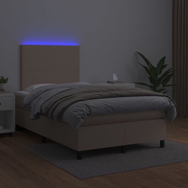 vidaXL Boxspring posteľ+matrac a LED, kapučínová 120x190cm, umelá koža