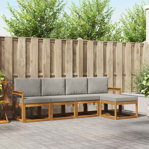 vidaXL Z&aacute;hradn&aacute; s&uacute;prava gaučov s vank&uacute;&scaron;om 5 pcs Pr&iacute;rodn&aacute; a svetlosiv&aacute;