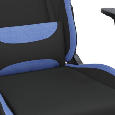 vidaXL Masážna herná stolička s podnožkou, čierna a modrá, látka