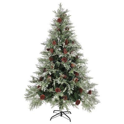 vidaXL Osvetlený vianočný stromček+šišky, zeleno biely 150cm, PVC a PE
