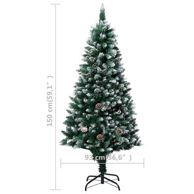 vidaXL Zasnežený umelý vianočný stromček s borovicovými šiškami 150 cm