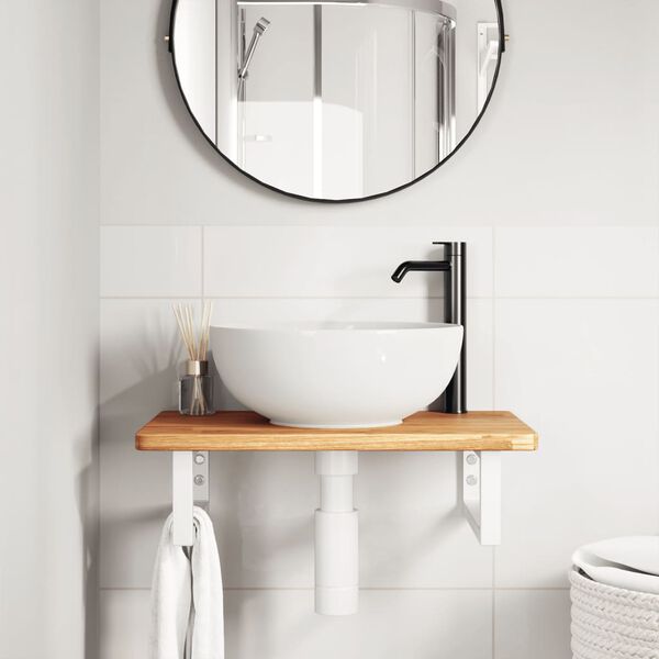 vidaXL Polica pod um&yacute;vadlo, n&aacute;stenn&aacute;, oceľ a dubov&yacute; mas&iacute;v