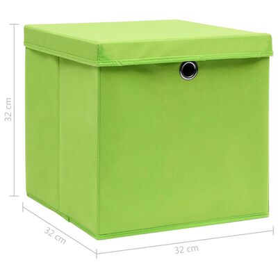 vidaXL Úložné boxy s vekom 10 ks, zelené 32x32x32 cm, látka