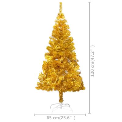 vidaXL Umelý vianočný stromček s podstavcom zlatý 120 cm PET