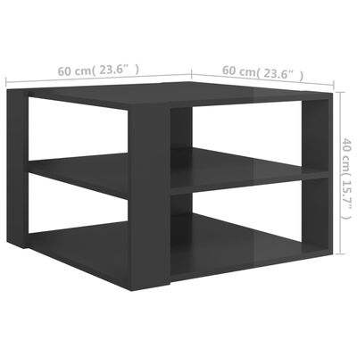 vidaXL Konferenčný stolík lesklý sivý 60x60x40 cm drevotrieska